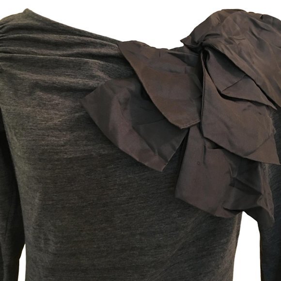 Deletta Anthropologie Gray Ruffle Top - Small - Picture 2 of 5